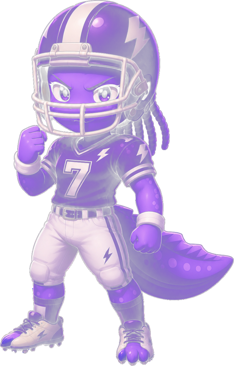 Mud Puppy wearing football gear, evolved from playing and following football